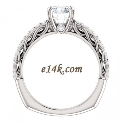Solid 14k Gold Antique Inspired Filigree Style Round Brilliant Cut CZ Double Prong Engagement Ring