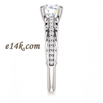 Solid 14k Gold Antique Inspired Filigree Style Round Brilliant Cut CZ Double Prong Engagement Ring
