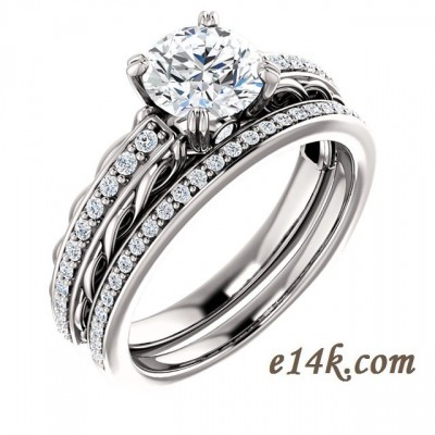 Solid 14k Gold Antique Inspired Filigree Style Round Brilliant Cut CZ Double Prong Engagement Ring
