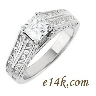 Solid 14k Gold "Any Shape Center Stone" Antique Cathedral Style Hand Carved Engagement Ring    - Product Image