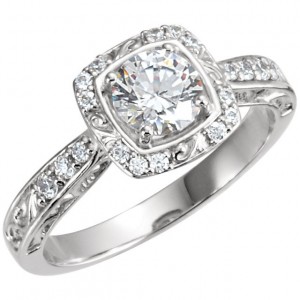 Solid 14k Gold "Any Shape Center Stone" Sculpture Inspired Antique Halo Style Engagement Ring    - Product Image