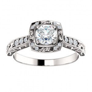 Solid 14k Gold "Any Shape Center Stone" Sculpture Inspired Antique Halo Style Engagement Ring   