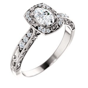 Solid 14k Gold "Any Shape Center Stone" Sculpture Inspired Antique Halo Style Engagement Ring   
