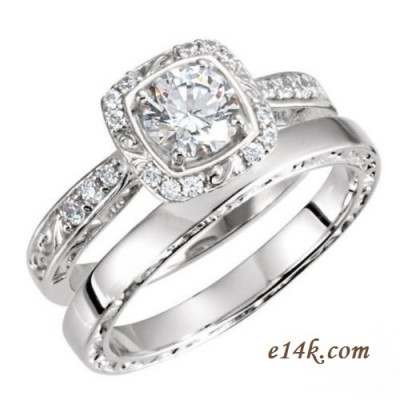 Solid 14k Gold "Any Shape Center Stone" Sculpture Inspired Antique Halo Style Engagement Ring   