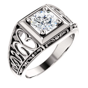 Solid 14k Gold Custom-izable CZ Cubic Zirconia Antique Deco Inspired Hearts solitaire ring