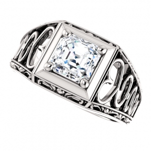 Solid 14k Gold Custom-izable CZ Cubic Zirconia Antique Deco Inspired Hearts solitaire ring
