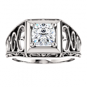 Solid 14k Gold Custom-izable CZ Cubic Zirconia Antique Deco Inspired Hearts solitaire ring