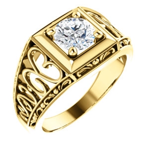 Solid 14k Gold Custom-izable CZ Cubic Zirconia Antique Deco Inspired Hearts solitaire ring