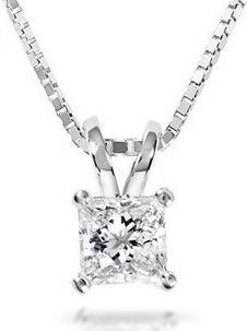 Solid 14k Gold Princess Cut Russian CZ Cubic Zirconia Solitaire Pendant