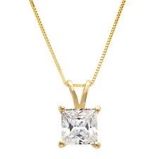 Solid 14k Gold Princess Cut Russian CZ Cubic Zirconia Solitaire Pendant