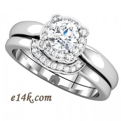 Solid 14k Gold Round Brilliant Cut CZ Cubic Zirconia Halo Style Solitaire Ring   