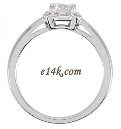 Solid 14k Gold Round Brilliant Cut CZ Cubic Zirconia Halo Style Solitaire Ring   