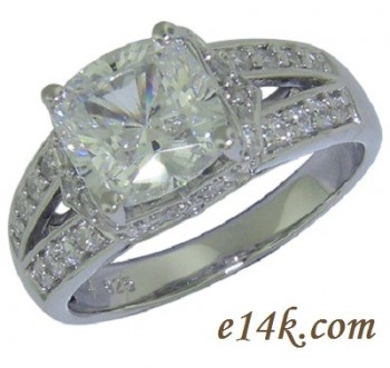 Solid .925 Sterling Silver 'Elegant' 3.00ct Cushion Cut Engagement Ring 