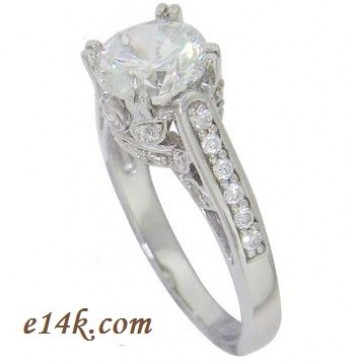 Solid .925 Sterling Silver Round Brilliant 'Bouquet' Engagement Ring 