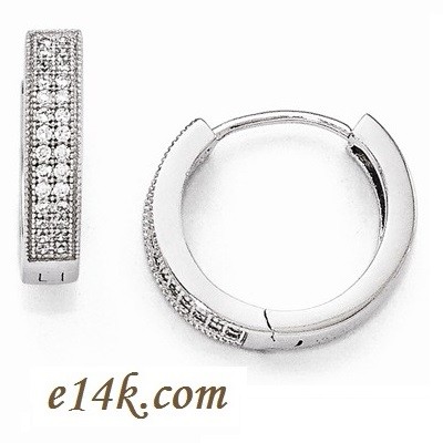 Solid Sterling Silver Antique Style Round Brilliant CZ Pave' Set Cubic Zirconia Hoop Earrings - Product Image