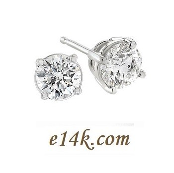 Solid Sterling Silver CZ Studs Classic Basket Style Round Brilliant Cubic Zirconia Stud Earrings - Product Image