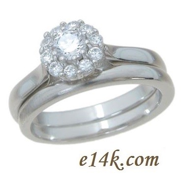Sterling Silver 0.75 cttw Halo Style Round Brilliant CZ Cathedral Solitaire Engagement Ring and Wedding band