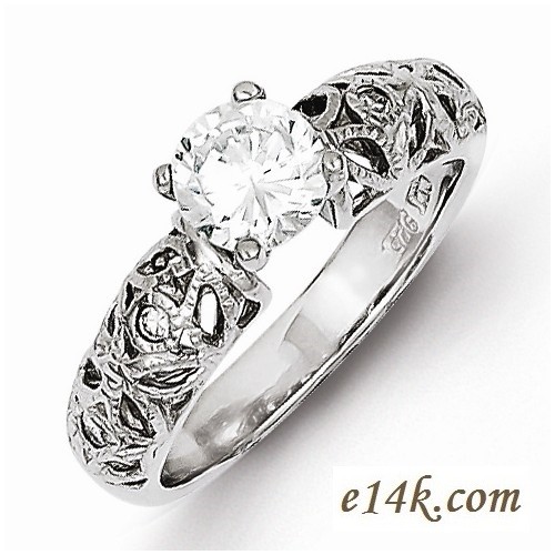 Sterling Silver 1 cttw Antique Style CZ Filigree Flower Petal Cubic Zirconia Ring Sterling Silver 1 cttw Antique Style CZ Filigree Flower Petal Cubic Zirconia Ring - Product Image