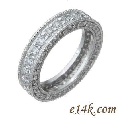 Sterling Silver 1.50 cttw Round Brilliant Cubic Zirconia Antique Style Eternity Band