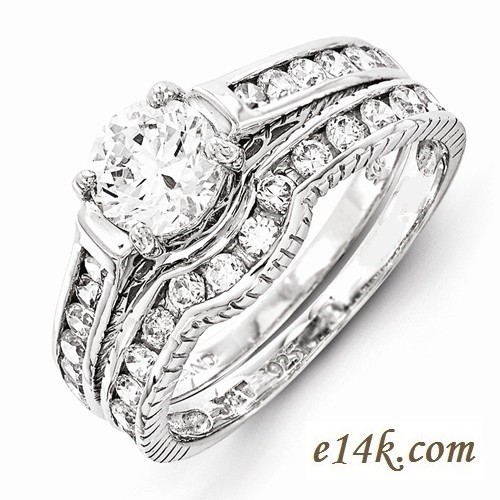 Sterling Silver 1.75cttw Fancy Antique Estate Style CZ Interlocking Engagement Ring & Wedding Band Sterling Silver 1.75cttw Fancy Antique Estate Style CZ Interlocking Engagement Ring & Wedding Band - Product Image
