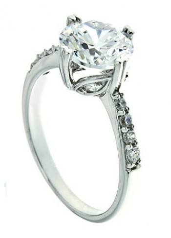 Solid .925 Sterling Silver 2.10 cttw Round Brilliant "Petals" Engagement Ring 