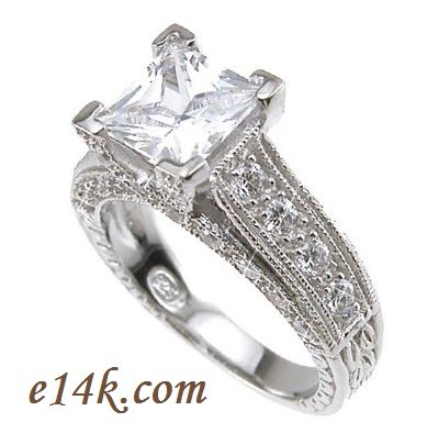 Sterling Silver 2.25 cttw Princess Cut Cubic Zirconia Ring w/ Pinpoint Accent Stones