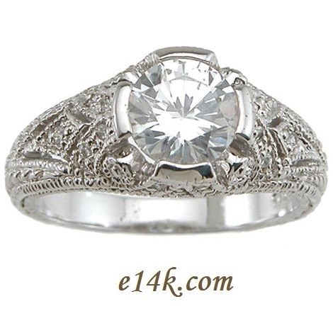 Sterling Silver 2ct total Fancy Antique Edwardian Style Pave' Set CZ Cubic Zirconia Ring
