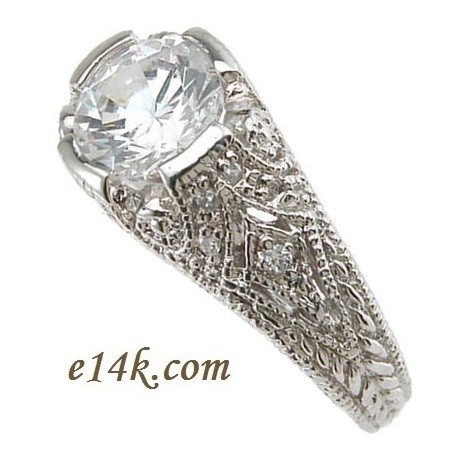 Sterling Silver 2ct total Fancy Antique Edwardian Style Pave' Set CZ Cubic Zirconia Ring