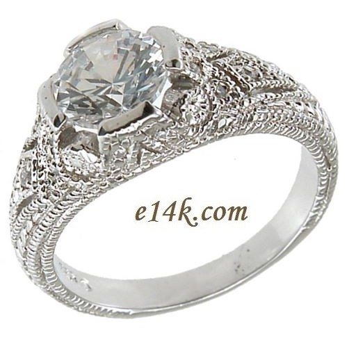 Sterling Silver 2ct total Fancy Antique Edwardian Style Pave' Set CZ Cubic Zirconia Ring