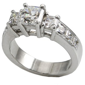 Sterling Silver 3 Stone Asscher Cut CZ/Cubic Zirconia Anniversary Ring