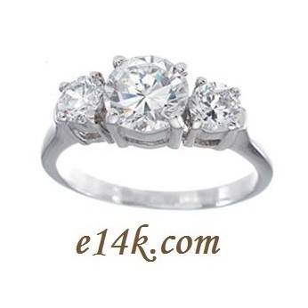 Sterling Silver 3 Stone Round Brilliant CZ Past-Present-Future Cubic Zirconia Anniversary Engagement Ring