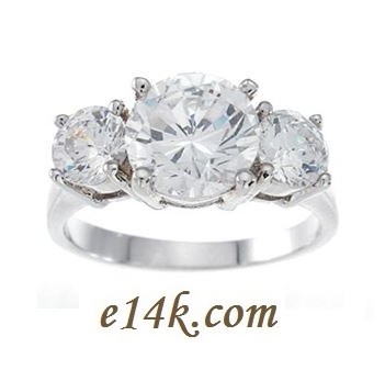 Sterling Silver 3 Stone Round Brilliant CZ Past-Present-Future Cubic Zirconia Anniversary Engagement Ring