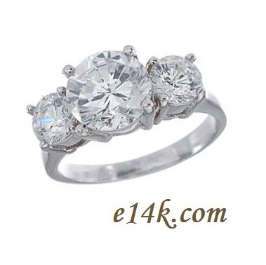 Sterling Silver 3 Stone Round Brilliant CZ Past-Present-Future Cubic Zirconia Anniversary Engagement Ring