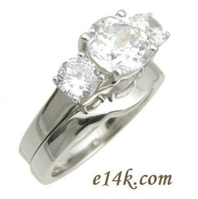 Sterling Silver 3 cttw Round Brilliant CZ Lucern Three Stone Ring Matching Fitted band! 