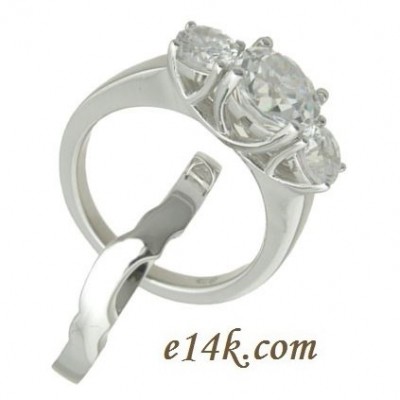 Sterling Silver 3 cttw Round Brilliant CZ Lucern Three Stone Ring Matching Fitted band! 