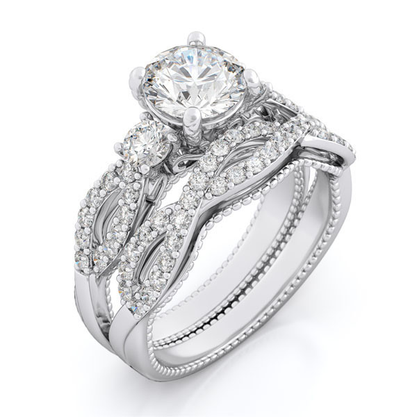 Sterling Silver 2.00 cttw Round Brilliant Cubic Zirconia Wedding Engagement CZ Ring and Band