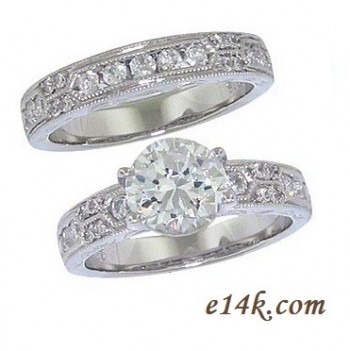 Sterling Silver 3.00cttw Fancy Antique Inspired Art Deco CZ Cubic Zirconia Engagement Ring &amp; Wedding Band