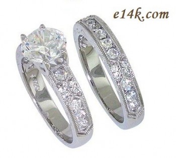 Sterling Silver 3.00cttw Fancy Antique Inspired Art Deco CZ Cubic Zirconia Engagement Ring &amp; Wedding Band