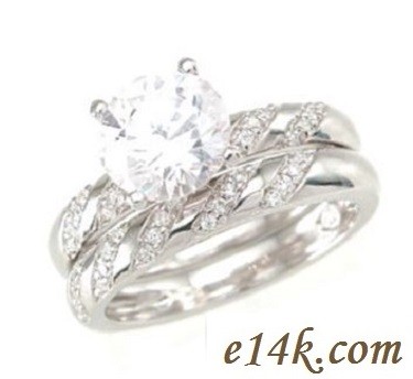 Sterling Silver 4 Prong CZ/Cubic Zirconia "Sabrina" Engagement Ring and Matching Wedding Band