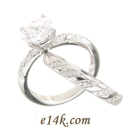 Sterling Silver 4 Prong CZ/Cubic Zirconia "Sabrina" Engagement Ring and Matching Wedding Band