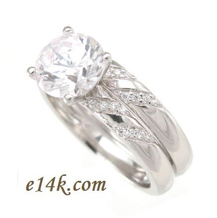 Sterling Silver 4 Prong CZ/Cubic Zirconia "Sabrina" Engagement Ring and Matching Wedding Band