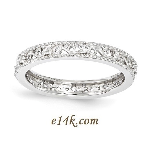 Sterling Silver Antique Cubic Zirconia Filigree Vine Eternity Ring