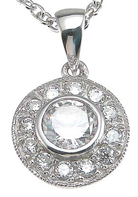 Sterling Silver Antique Style Bezel/Pave' Set Russian CZ Cubic Zirconia Circle Pendant Sterling Silver Antique Style Bezel/Pave' Set Russian CZ Cubic Zirconia Circle Pendant - Product Image
