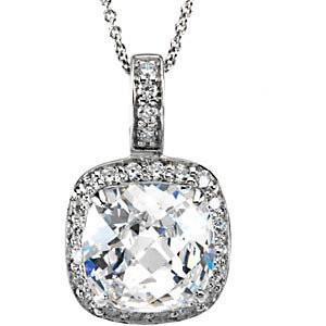 Sterling Silver Antique Style Checkerboard Cushion Cut Halo Style Pendant w/ Chain Sterling Silver Antique Style Checkerboard Cushion Cut Halo Style Pendant w/ Chain - Product Image