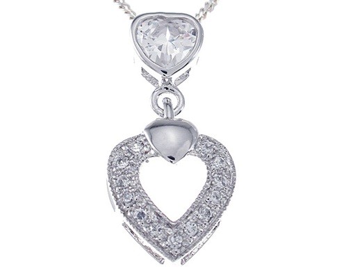 Sterling Silver Antique Style Pave' Set Russian CZ Cubic Zirconia Dangle Heart Pendant w/ Chain Sterling Silver Antique Style Pave' Set Russian CZ Cubic Zirconia Dangle Heart Pendant w/ Chain - Product Image