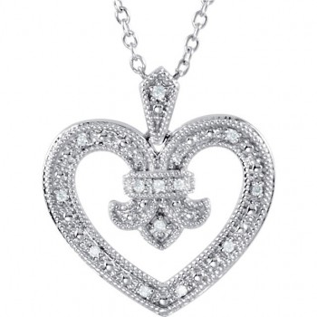 Sterling Silver Antique Vintage Fleur de lis Heart Diamond Pendant w/ Chain Sterling Silver Antique Vintage Fleur de lis Heart Diamond Pendant w/ Chain - Product Image