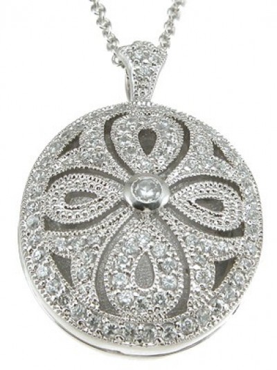 Sterling Silver Antique Vintage Style Pave' Set Russian CZ Cubic Zirconia Circle Locket Sterling Silver Antique Vintage Style Pave' Set Russian CZ Cubic Zirconia Circle Locket - Product Image