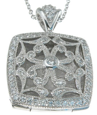 Sterling Silver Antique Vintage Style Pave' Set Russian CZ Cubic Zirconia Square Locket Sterling Silver Antique Vintage Style Pave' Set Russian CZ Cubic Zirconia Square Locket - Product Image