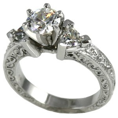 Sterling Silver Antique/Deco Princess Trillions Cubic Zirconia ring