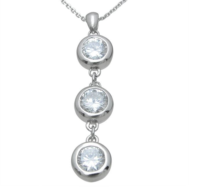 Sterling Silver Bezel Russian CZ Cubic Zirconia Dangle Pendant w/ Chain Sterling Silver Bezel Russian CZ Cubic Zirconia Dangle Pendant w/ Chain - Product Image